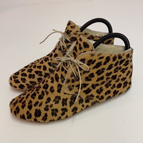 ANNIEL Calf-Hair Leopard Soft Icon moccasin Booties A16 - Picture 3 of 11